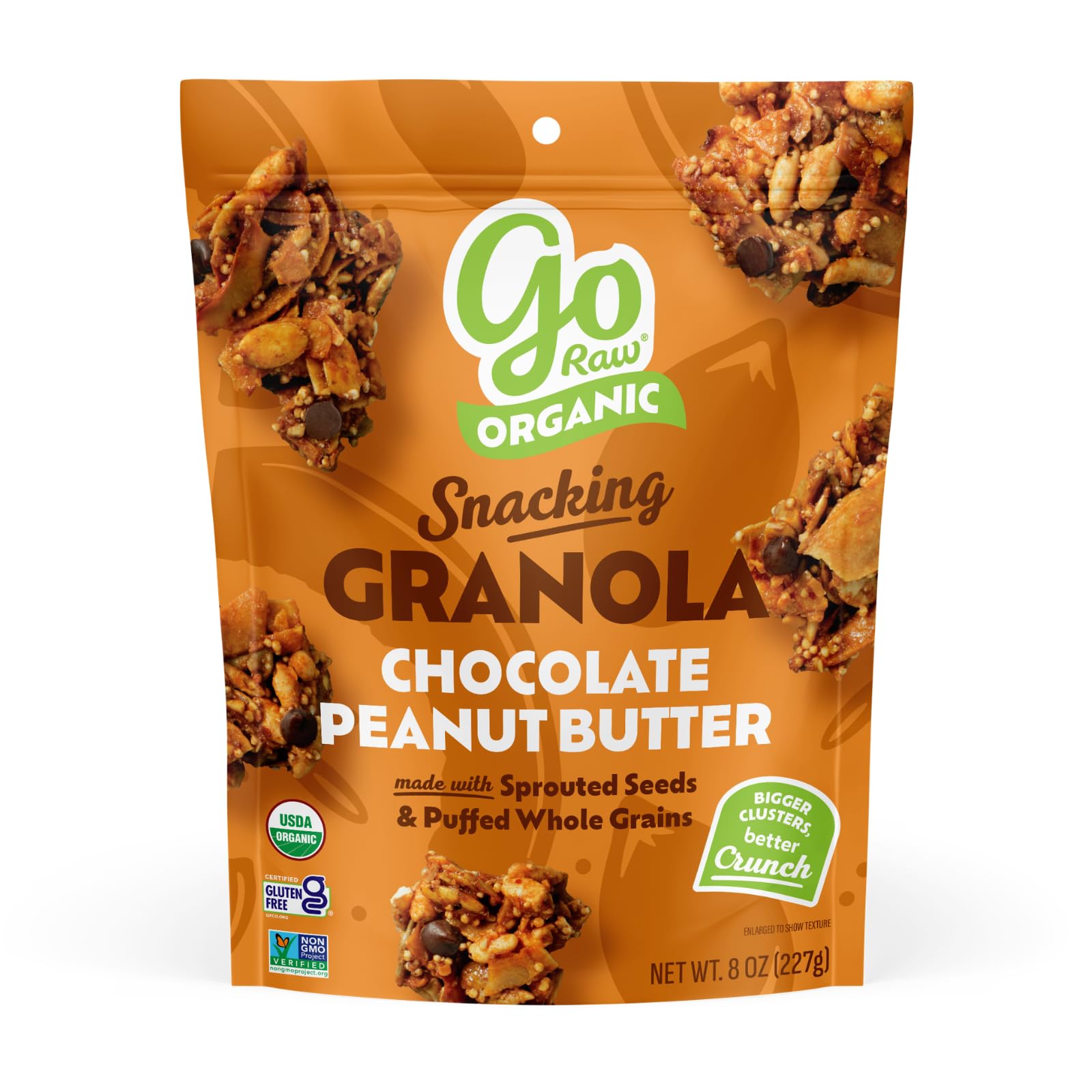 Go Raw Chocolate Peanut Butter Snacking Granola, 8oz Pouch