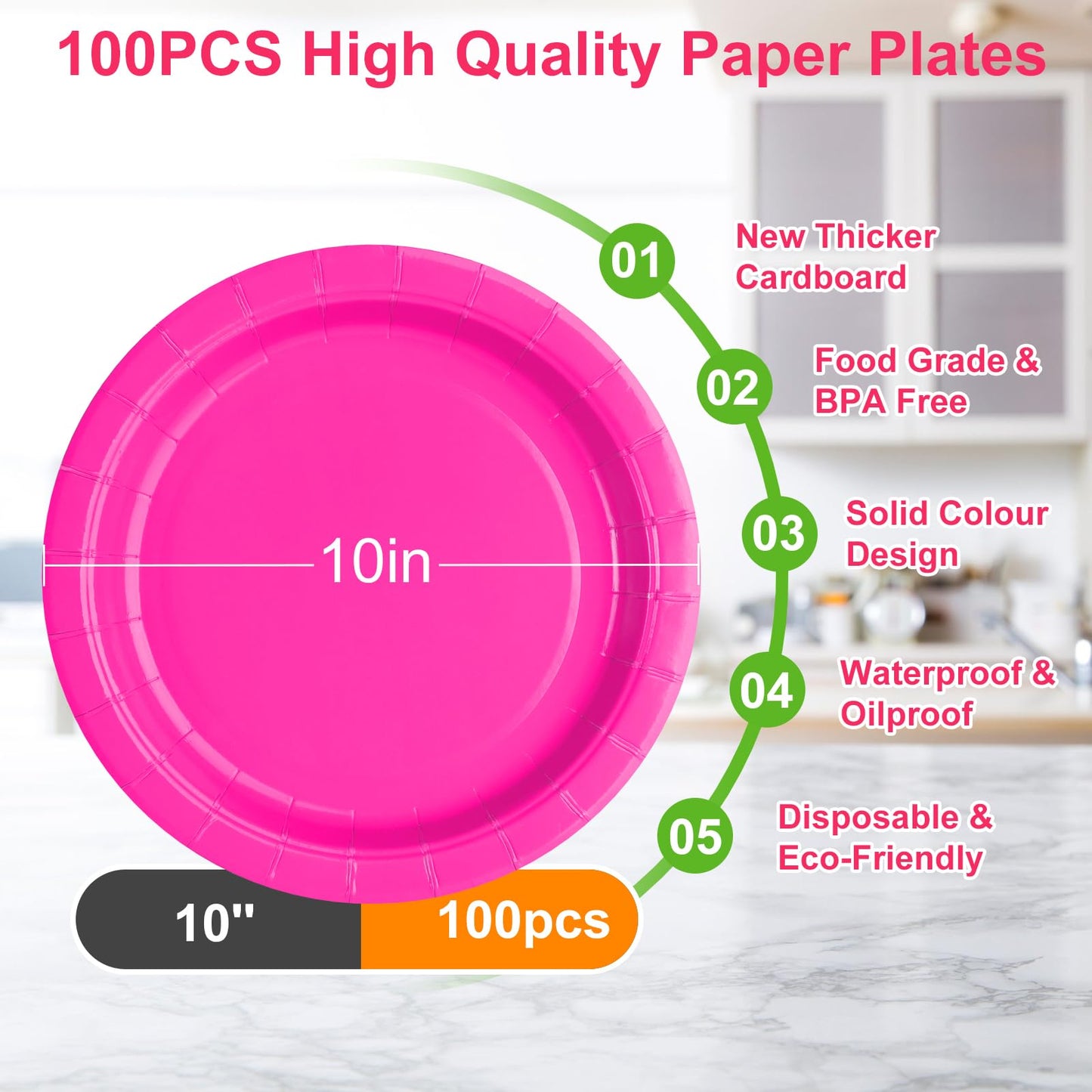 CENLBJ 10inch Hot Pink Paper Plates 400GSM,Disposable Party Dinner Plates,100PCS for Birthday,Girls Day,Baptism,Holiday Celebrations