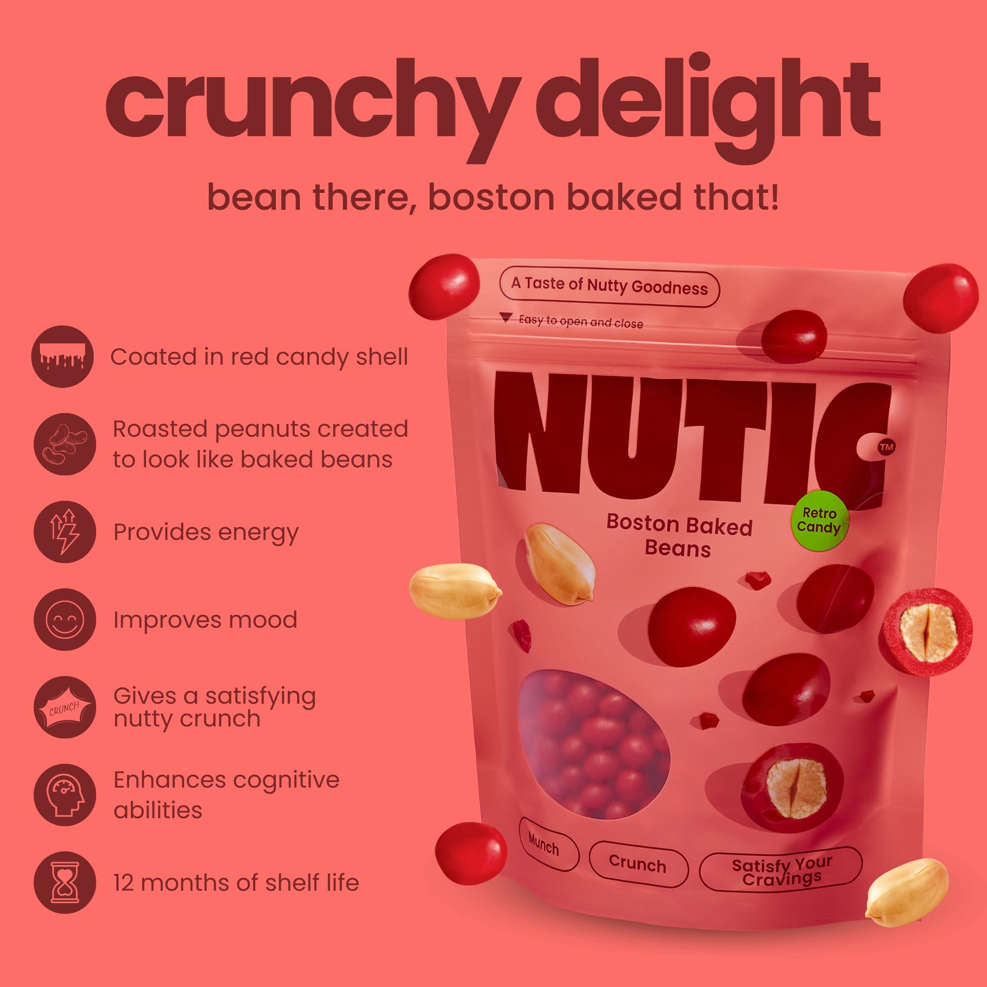 Nutic Boston Baked Beans Candy - 2 Lb | Coated Peanuts in Bulk | Vintage Candy Bar Treats | Ideal Movie Theatre Snacks & Souvenir Gifts |