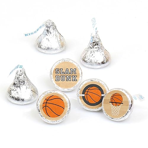 Big Dot of Happiness Nothin' but Net - Basketball - Party Round Candy Sticker Favors - Labels Fit Chocolate Candy (1 Sheet of 108)