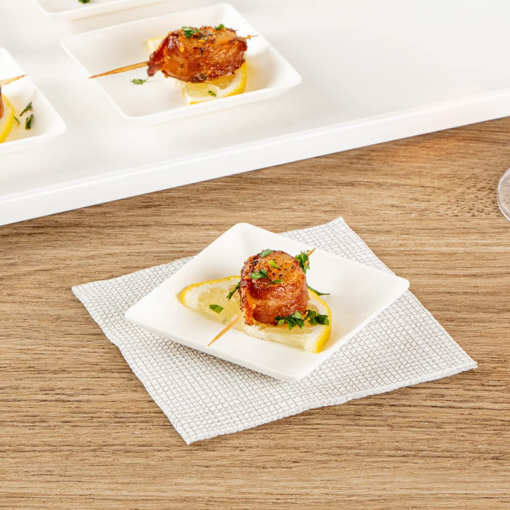 Restaurantware Pulp Safe No PFAS Added 2.6 x 2.6 Inch Mini Square Plates 100 Disposable Plates - Home Compostable Microwavable And Freezable White