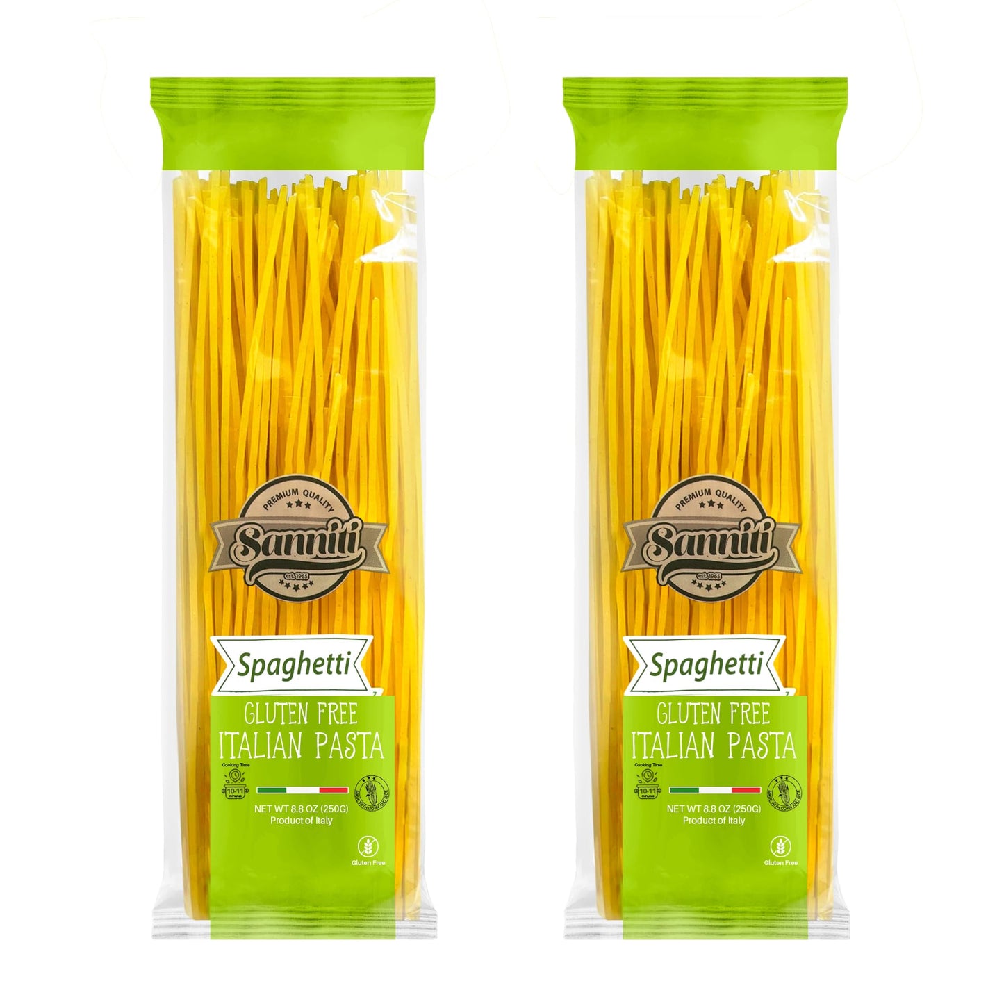 Sanniti Italian Gluten Free Spaghetti Pasta | European-Kosher | Vegan | GMO-Free | Made with Corn and Rice | Imported from Italy, 8.8 oz each [Pack