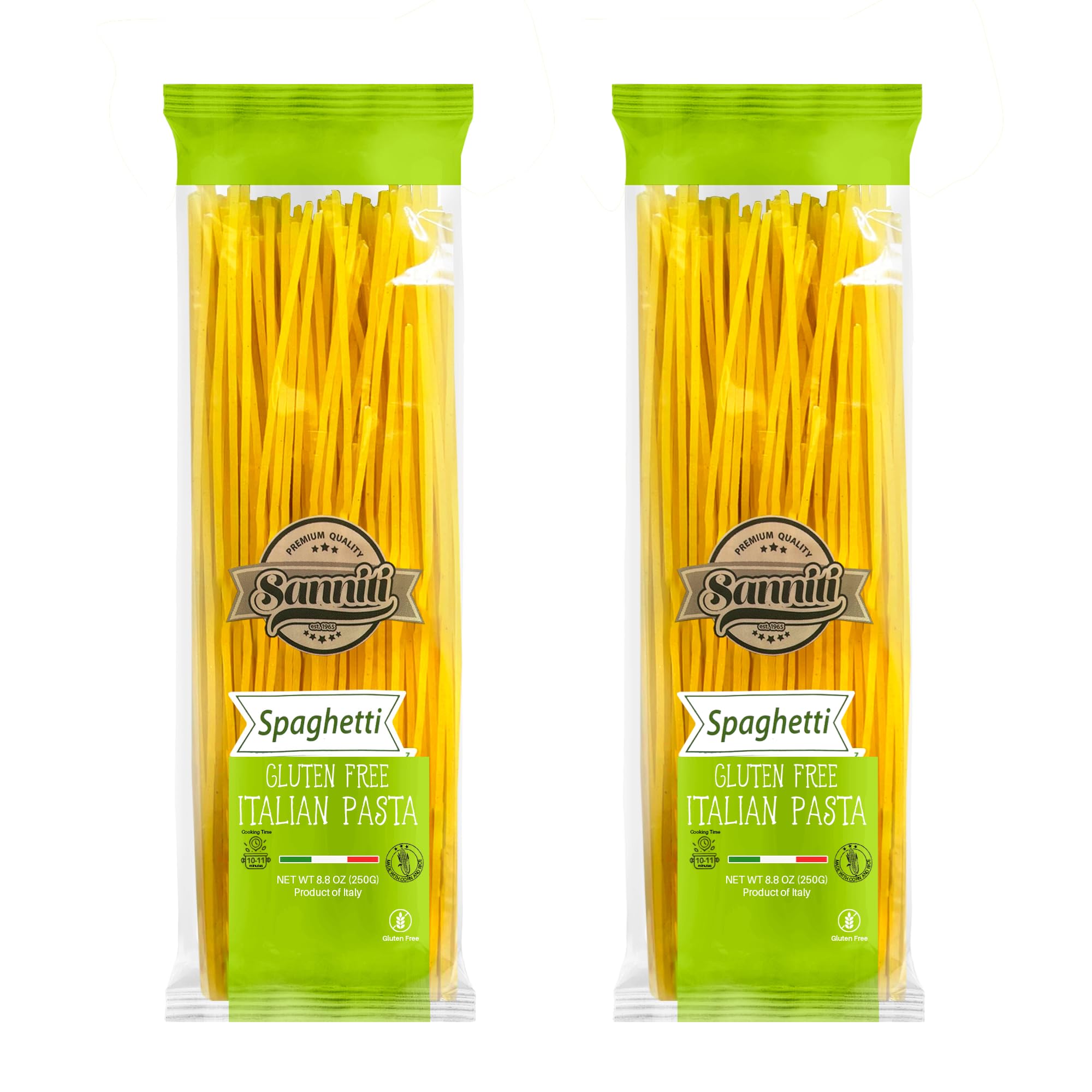 Sanniti Italian Gluten Free Spaghetti Pasta | European-Kosher | Vegan | GMO-Free | Made with Corn and Rice | Imported from Italy, 8.8 oz each [Pack