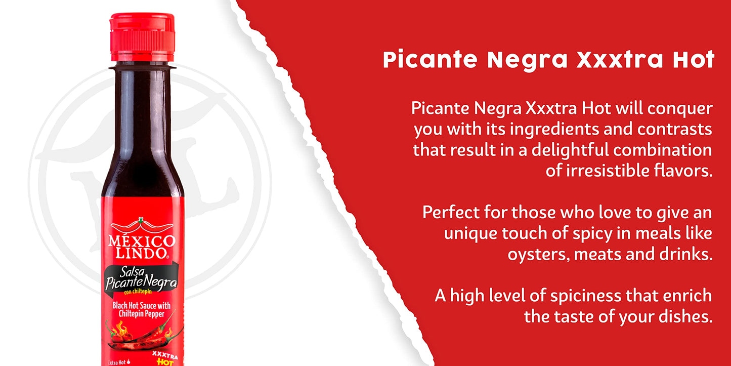 Mexico Lindo Picante Negra Xxxtra Hot Sauce, With Chiltepin Pepper, 5 Fl Oz (Pack of 6)