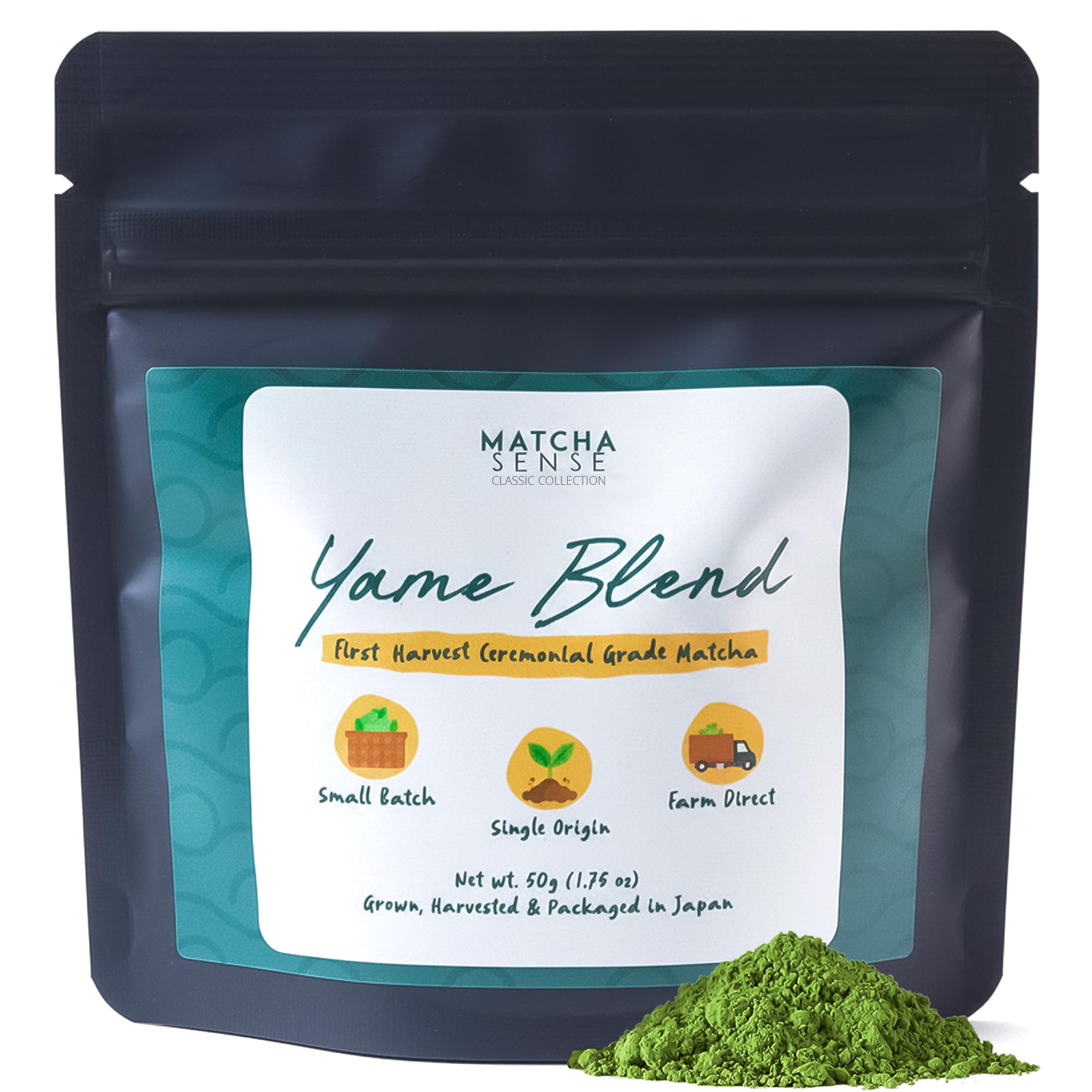 Matcha Sense - Japanese Ceremonial Grade Matcha Powder - Yame First Harvest, Single Origin Fukuoka Japan - Lattes, Iced Drinks - Vegan and Keto