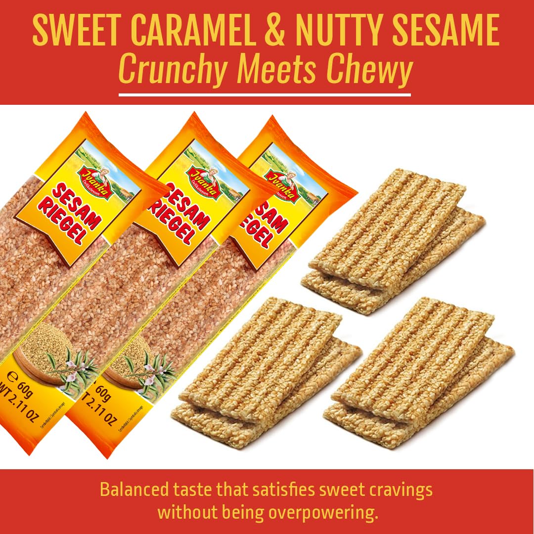 Ivanka's Sesame Crunchy Caramel Bars Deliver Natural Energy & Nutty Flavor - Sesame Bars Ideal for Snacking or Healthy Breakfast - Enjoy the Taste