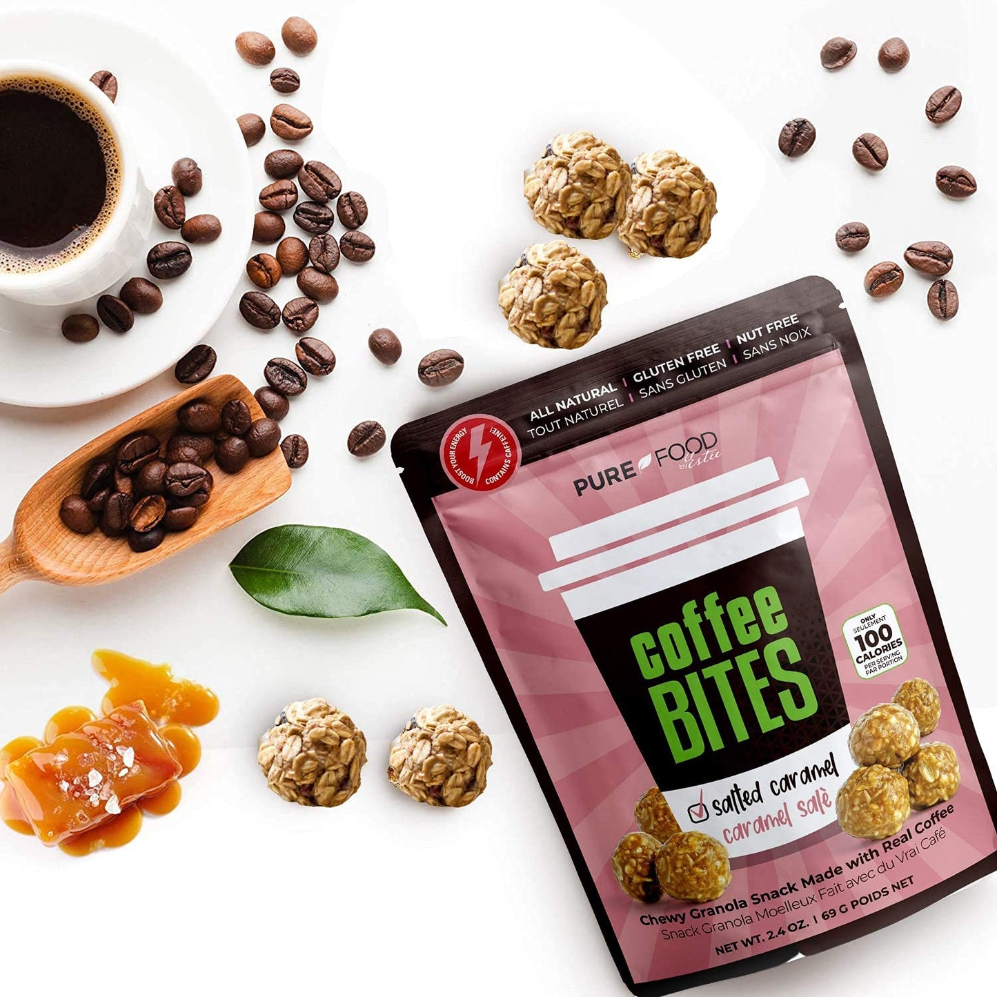 Salted Caramel Snack, Vegan Granola Balls, Coffee Granola Organic Gluten Free, Keto Granola Bites Organic I Low Carb Granola Nut Free I Healthy