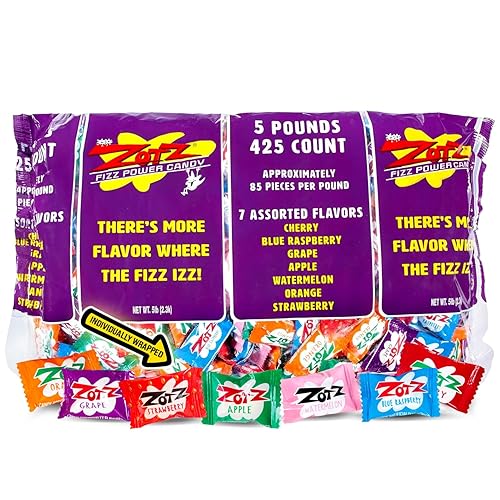 ZOTZ Fizzy Sour Candy Bulk - Retro Italian Hard Candy Individually Wrapped - Classic Nostalgic Assorted Flavors Cherry, Watermelon, Strawberry, Blue