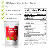 powbab Raspberry Powder from 100% USA Grown Organic Raspberries. No Added Sugar, Not Freeze Dried, No Juice Concentrate, No Maltodextrin. Dehydrated