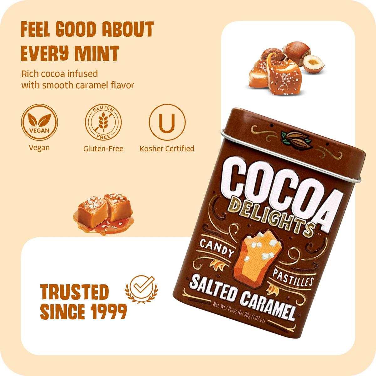 Cocoa Delights Salted Caramel Candy Pastilles, 30 Count (Pack of 12)