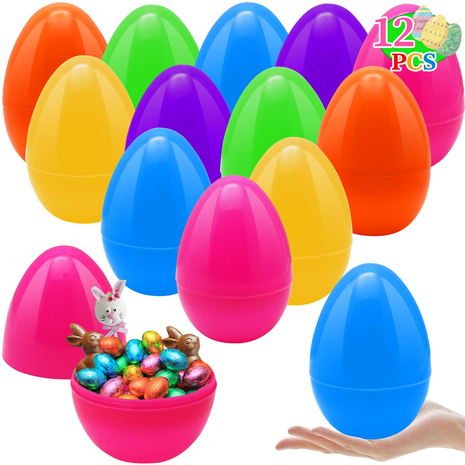 ZMCINER 12 PCS 6 Inch Jumbo Easter Eggs, Large Plastic Easter Eggs for Easter Basket Stuffers, Easter Party Favor, Classroom Prize