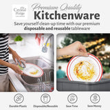 Crystal Ridge Tableware 120-Piece Premium Salad Plates Set - Disposable White Plastic With Red Rim for Party and Wedding