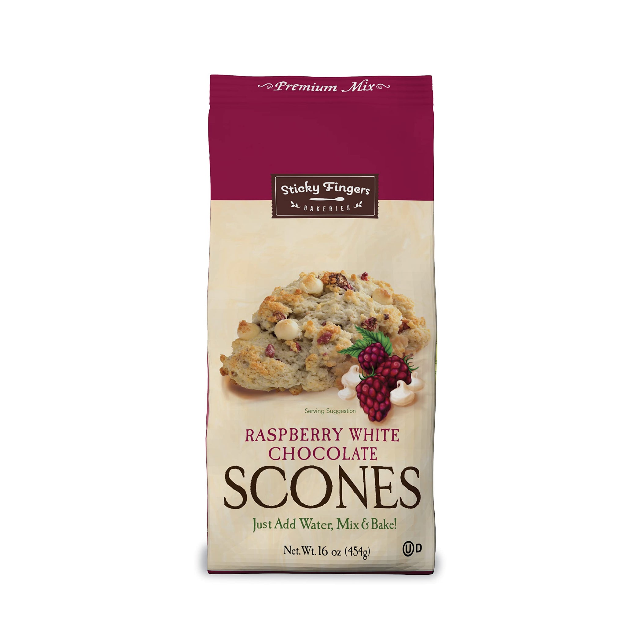 English Scone Mix, Raspberry White Chocolate by Sticky Fingers Bakeries - Easy to Make English Scones Fresh Baked, Makes 12 Scones (1pk)