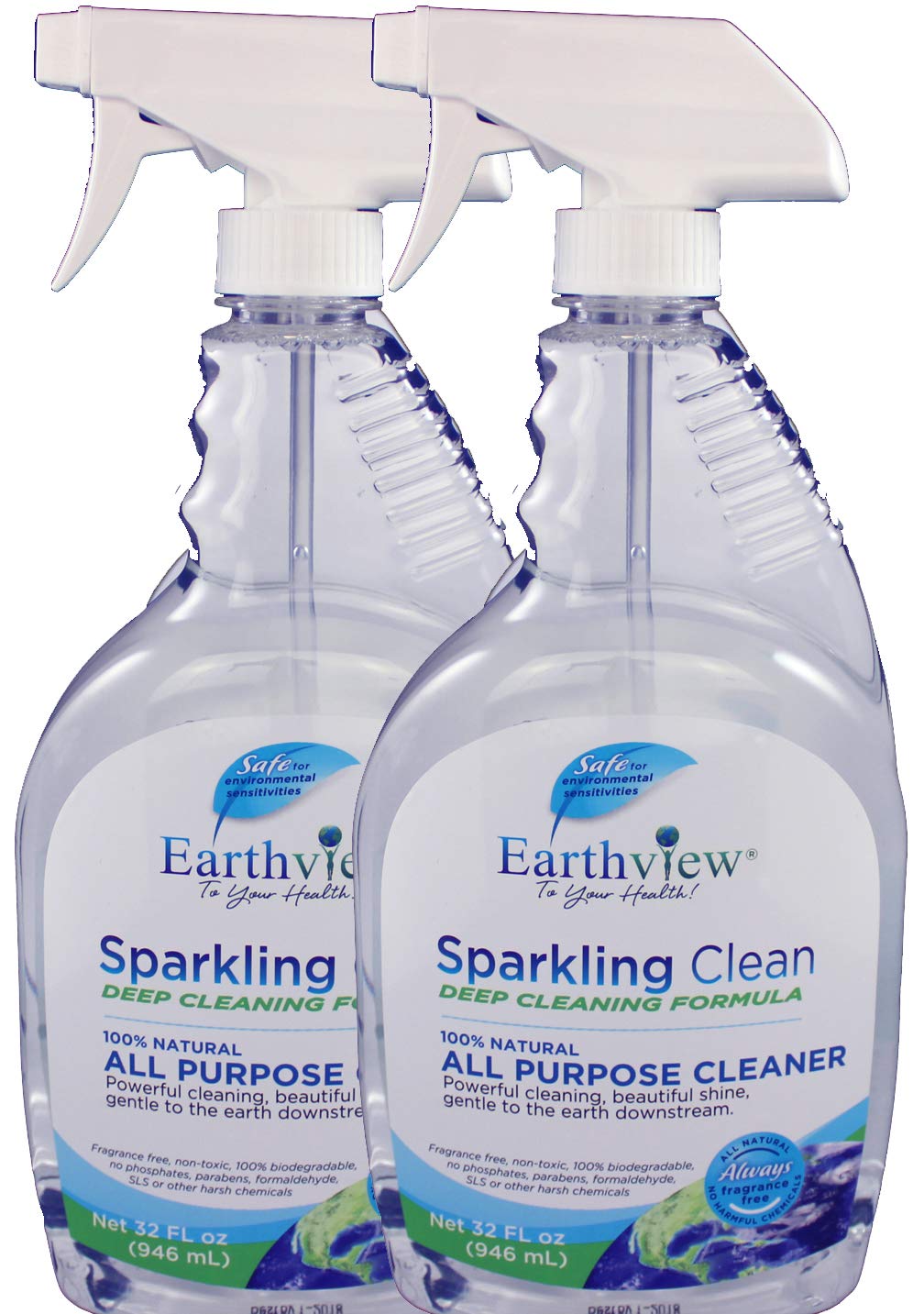 Earthview All Purpose Cleaner Fragrance Free 2 pk/ 32 oz- Designed for Environmental Sensitivities (MCS, EI, MI)