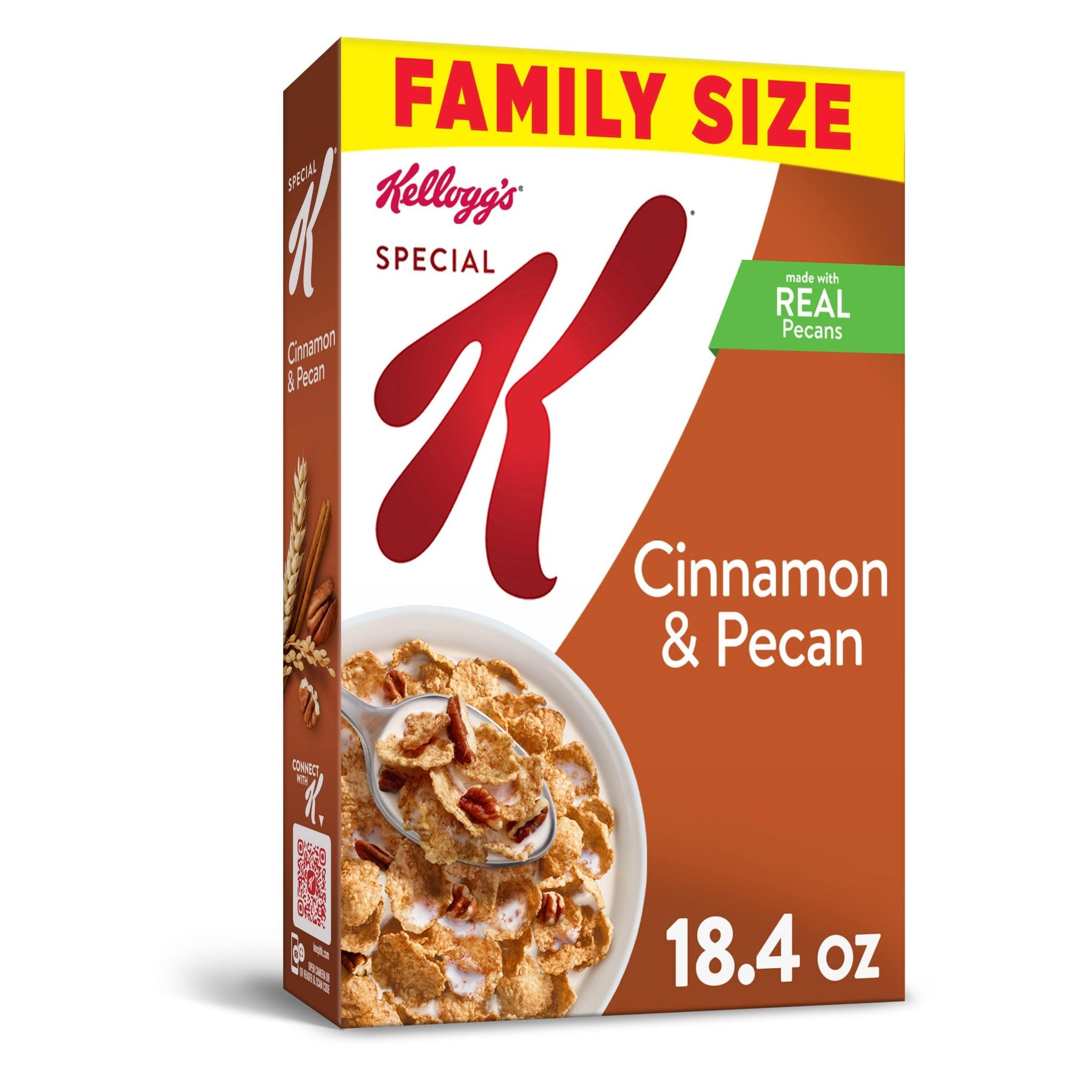 Special K Breakfast Cereal, 11 Vitamins and Minerals, Made with Real Pecans, Family Size, Cinnamon and Pecan, 18.4oz Box (1 Box)