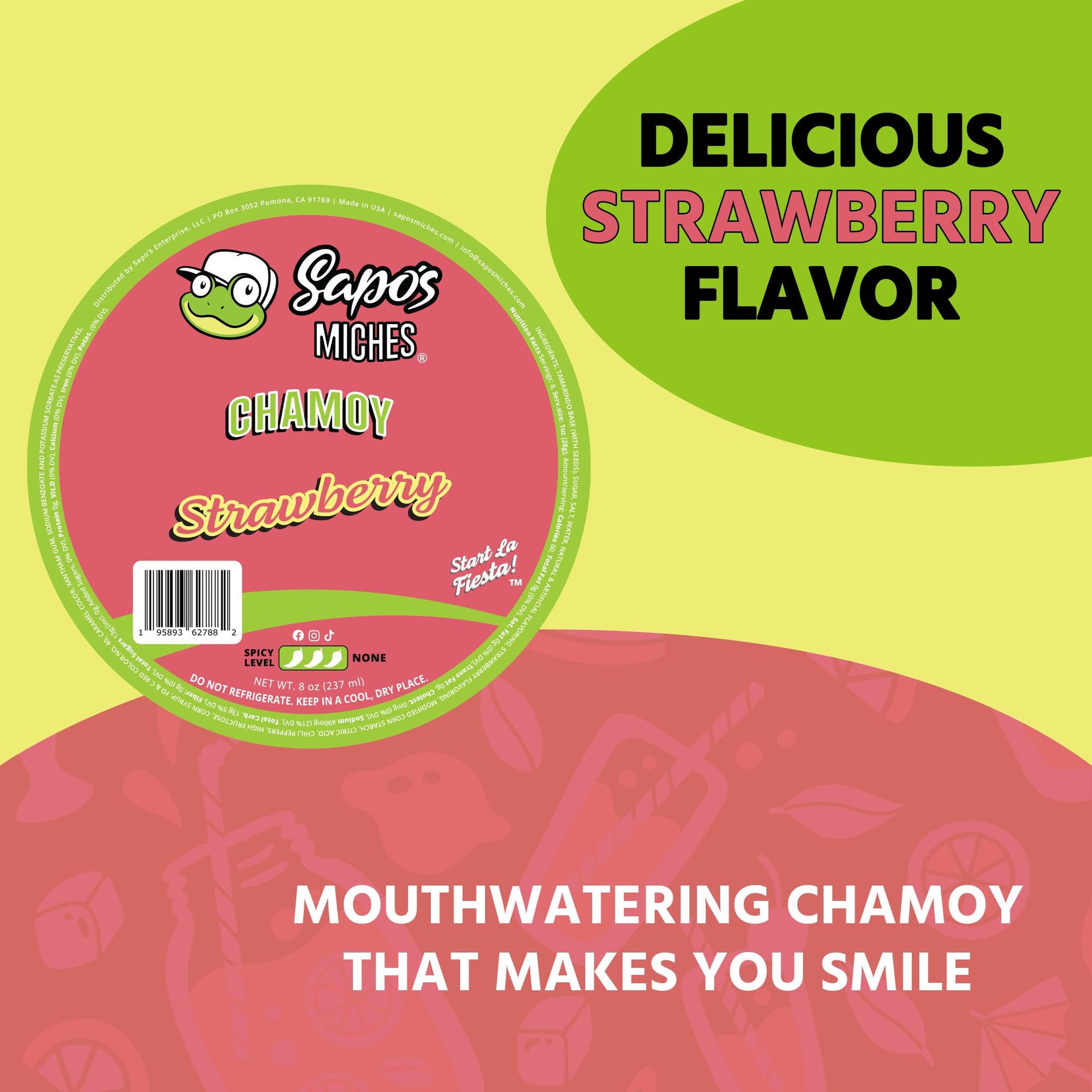 Sapo's Miches Chamoy Rim Dip - Tamarind Candy Sauce for Drinks, Micheladas & Cocktails, 8 oz (Strawberry)