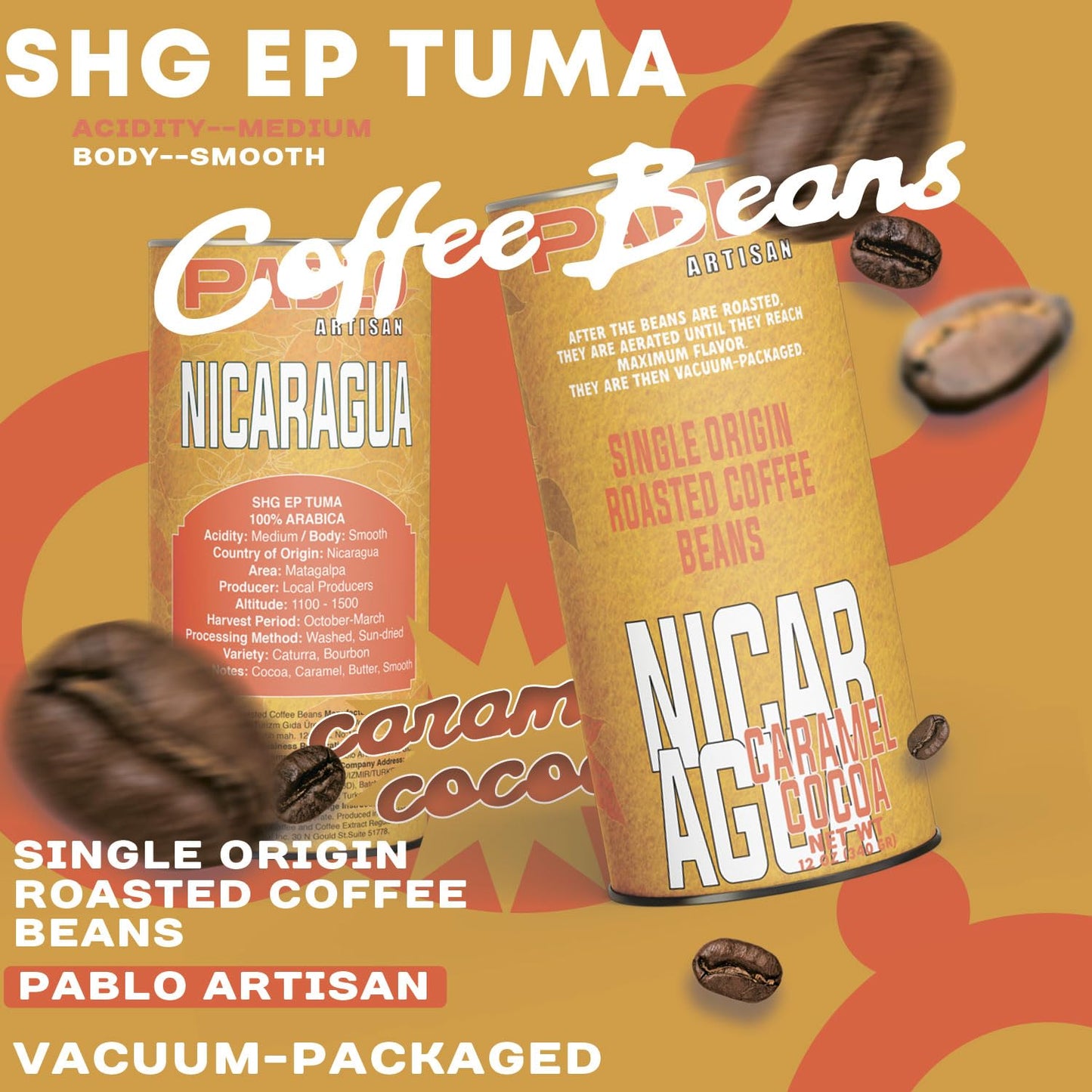 Pablo Artisan Nicaragua SHG EP Tuma Single Origin Coffee Beans - Medium Roast Whole Bean Coffee, 100% Arabica Espresso Beans, Notes of Cocoa, Caramel