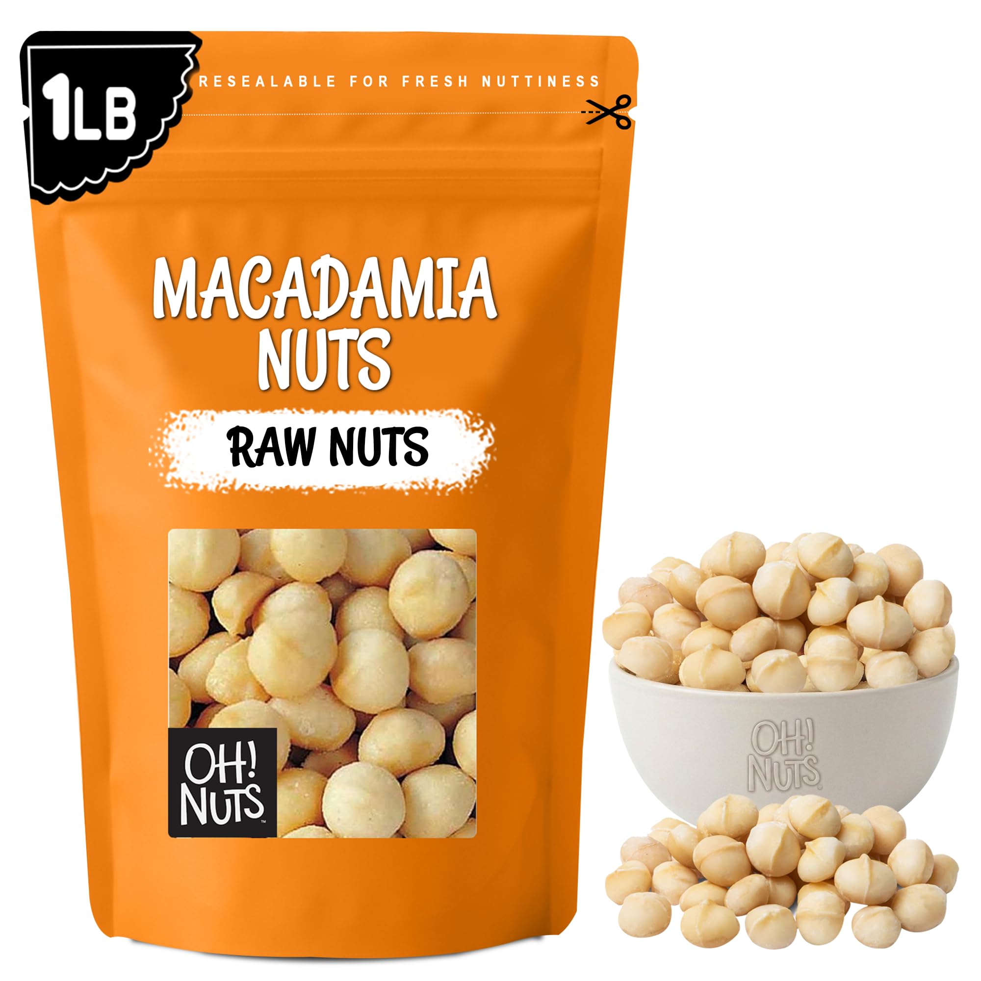 Oh! Nuts Raw Macadamia Nuts - Macadamia Nuts Unsalted - Jumbo Macadamia - 1 lb - 100% Natural Snack