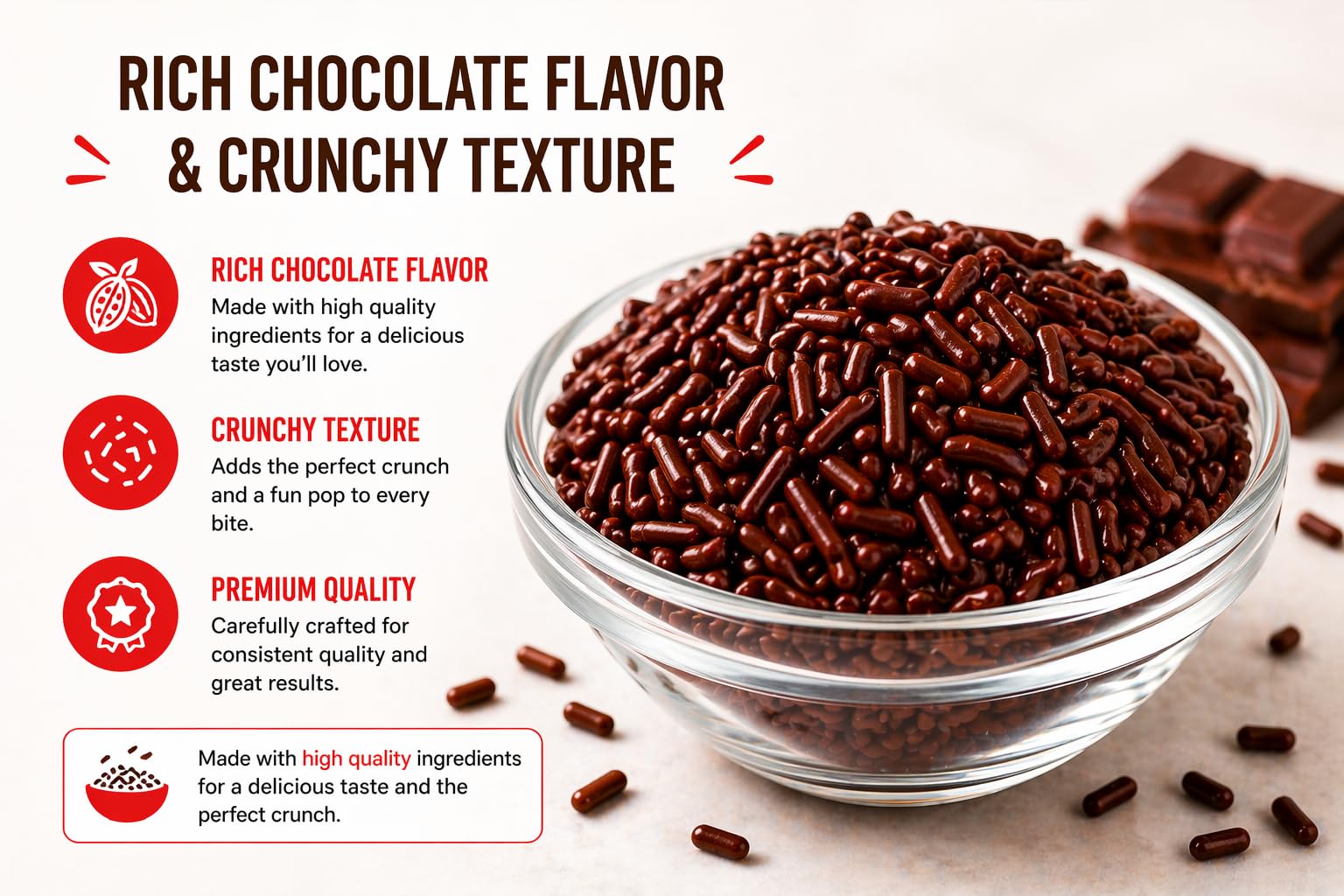 Bakerpan Chocolate Sprinkles for Cake Decorating - 2 Bottles of 4.3 Ounces Chocolate Jimmies Sprinkles for Ice Cream, Baking, Cupcakes, Cookies (Made