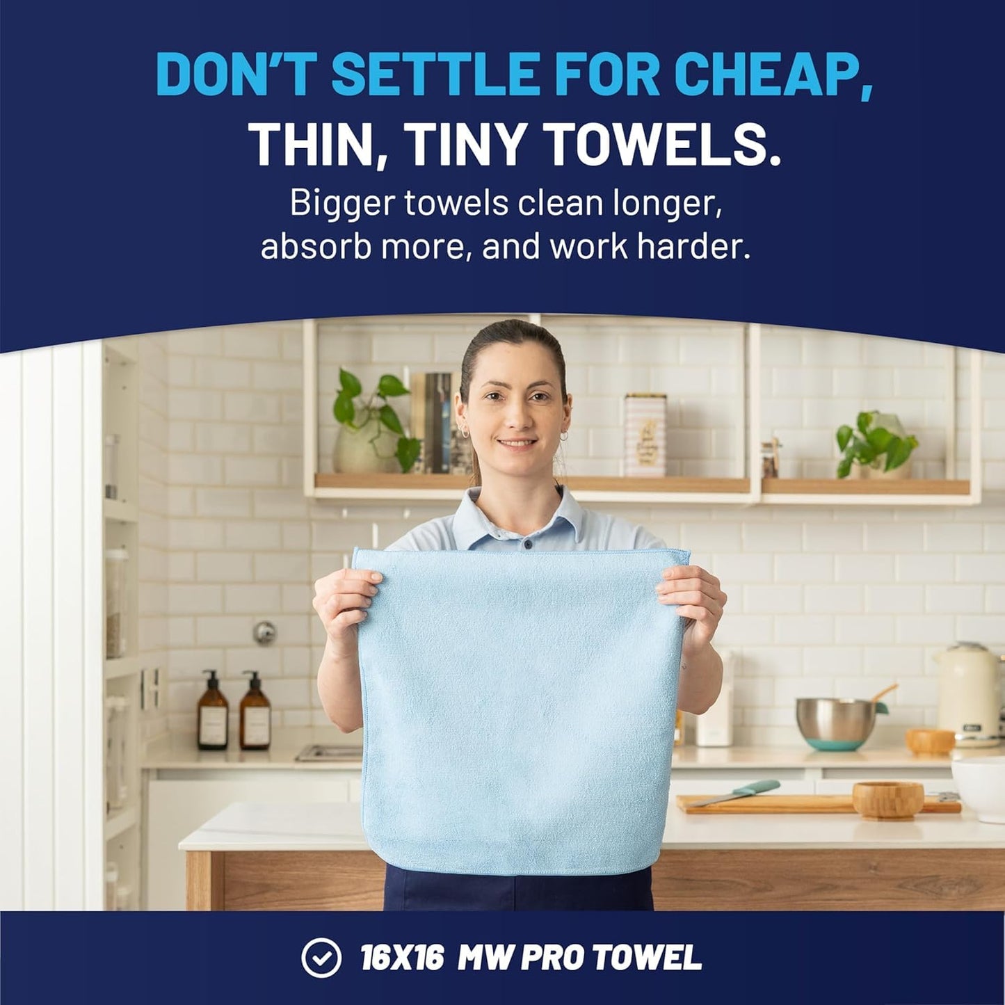 MW PRO Microfiber Cleaning Cloths Blue (12 Pack, 12x12) - Commercial Janitorial Towels & Lint Free Rags - Heavy Duty for Auto Detailing, Glass