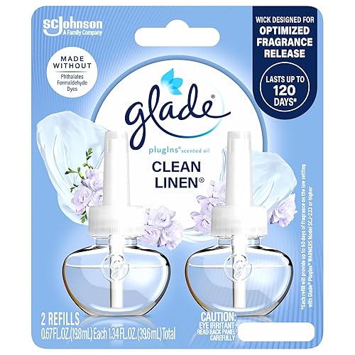 Glade PlugIns Refills Air Freshener, Scented and Essential Oils for Home and Bathroom, Clean Linen, 1.34 Fl Oz, 2 Count