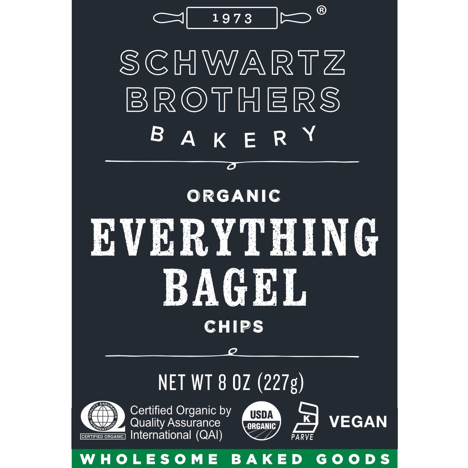 Everything Bagel Chips NY Style Bagel Crisps. Organic, Vegan, Kosher. From the artisans of Schwartz Brothers Bakery. Baked Fresh. Twice Baked. 8 ounce