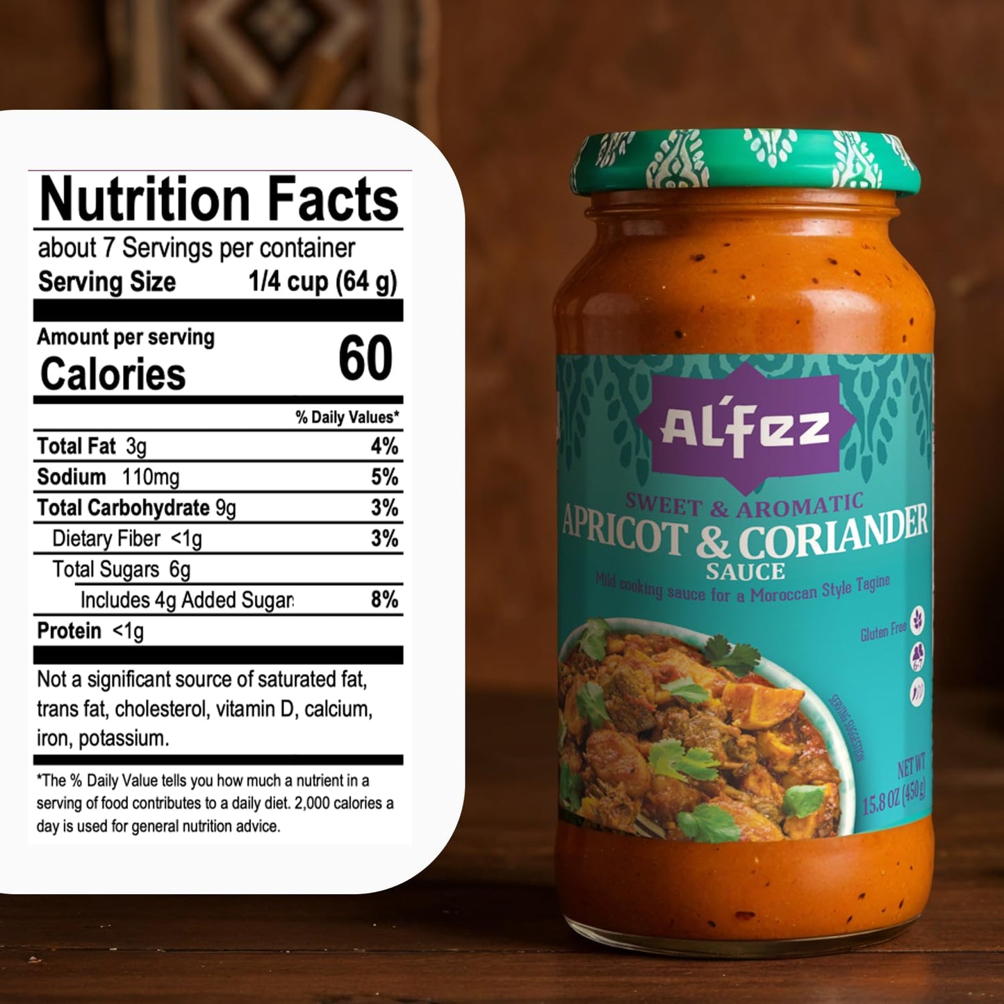 Al’Fez Apricot and Coriander Sauce - 15.8 oz Jar (Pack of 3) - Mild Tomato-Based Cooking Sauce w/Aromatic & Herby Sweet Flavor - Perfect for Moroccan