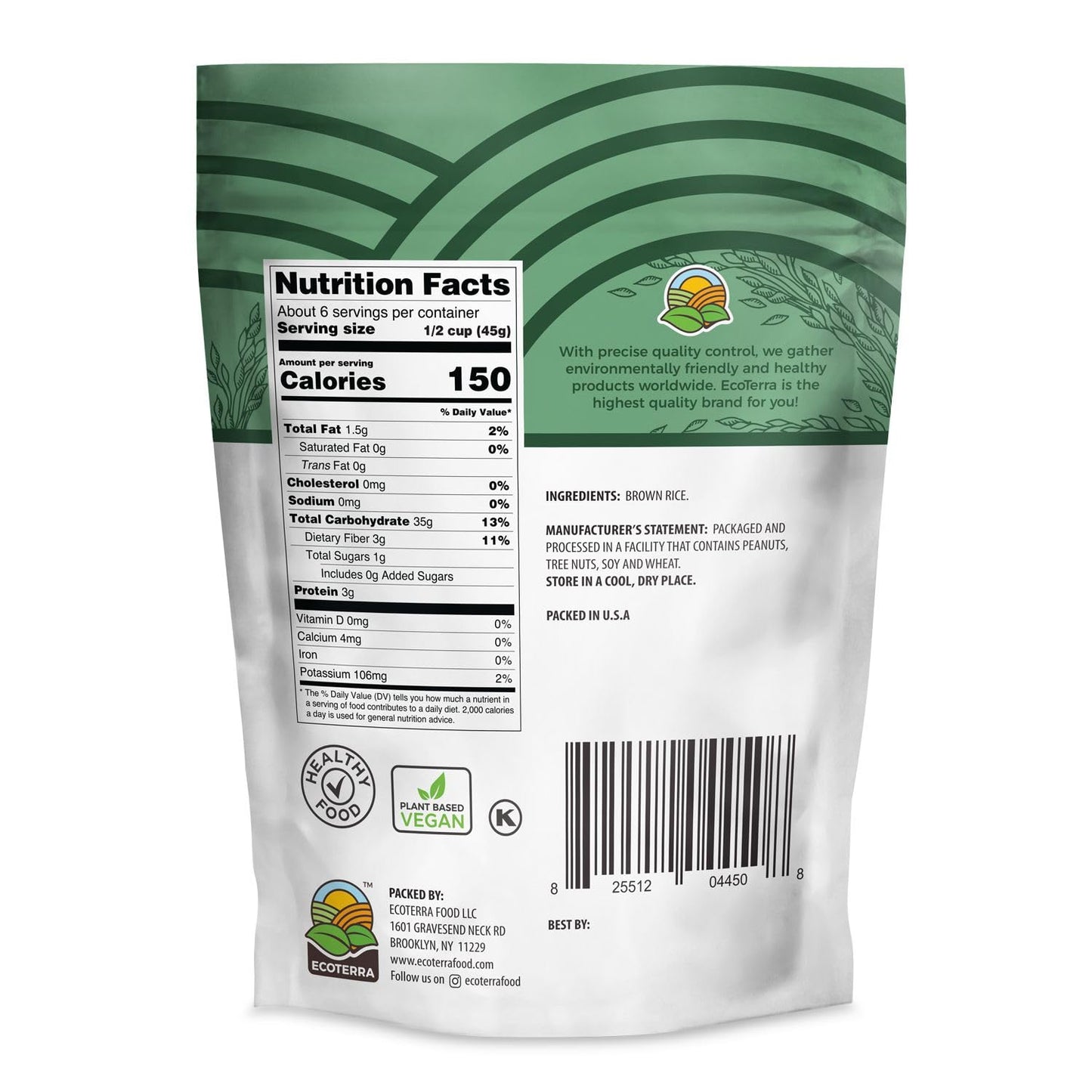 Ecoterra Brown Rice 16oz - Gluten-Free, Whole Grain - Non-GMO, Vegan - Healthy Side Dish & Perfect for Cooking