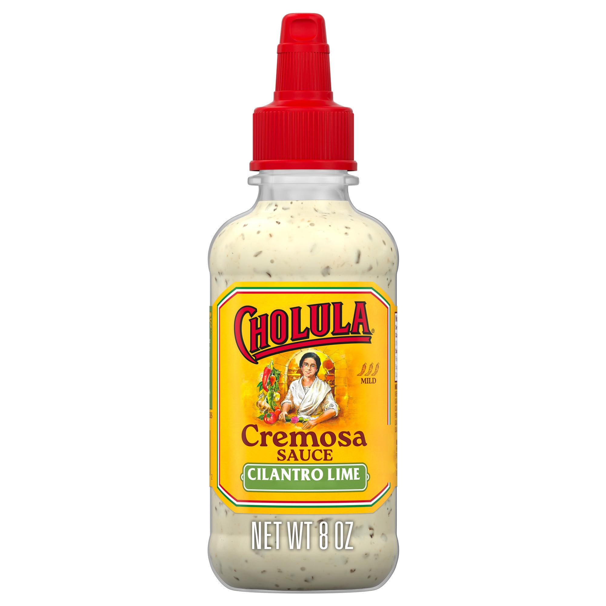 Cholula Cremosa Sauce, Cilantro Lime, Mild Heat, Creamy Squeezable Topping for Tacos, Enchiladas, Soup, Tostadas, Eggs and More, 8 fl oz