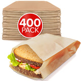 Kraft Brown Sandwich Bags (400 Pack) - Microwavable Unbleached Natural Kraft Paper Bags - Food Grade Grease Resistant Bags for Pastries, Cookies
