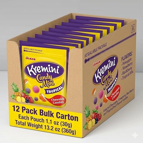 Ceres Gourmet Tropical Fruit Chewy Candy 12 Pack (1.1 oz Each), Individual Packets of Soft Chewy Dragees, Pineapple Strawberry Blackberry Flavored