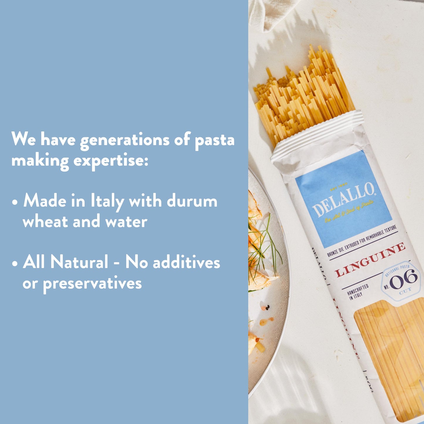 DeLallo Linguine Pasta, Made in Italy, Bronze Cut, Made with Only 100% Durum Wheat Semolina Flour, Non-GMO, All Natural, Kosher, Vegan,1 Pound Bag, (4