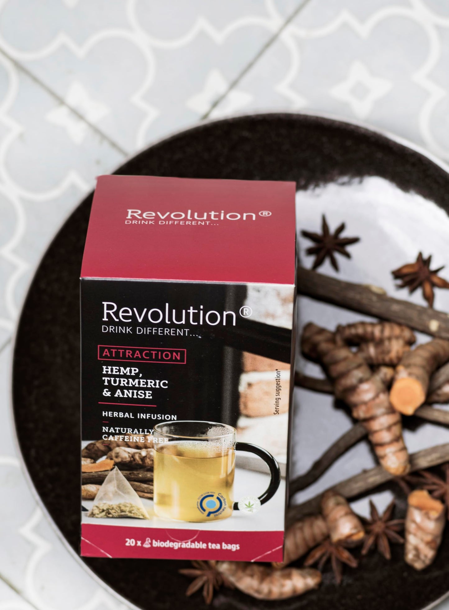 Revolution Tea ATTRACTION Hemp, Turmeric & Anise Hemp Tea - Unique Blend with Herbal Twist with Ginger, Orange peel, Cinnamon, and Star Anise
