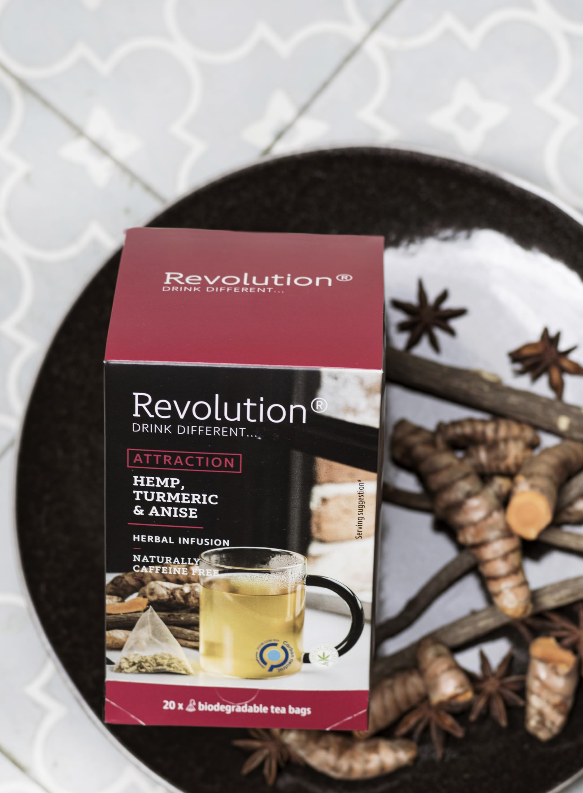 Revolution Tea ATTRACTION Hemp, Turmeric & Anise Hemp Tea - Unique Blend with Herbal Twist with Ginger, Orange peel, Cinnamon, and Star Anise