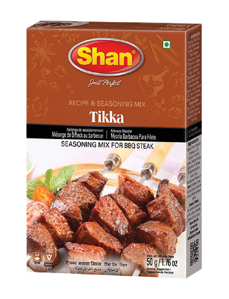 Shan Tikka Recipe and Seasoning Mix 1.76 oz (50g) - Spice Powder for Traditional Style BBQ Steak Mix - Suitable for Vegetarians - Airtight Bag in