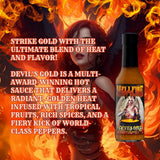 Hellfire Devil's Gold Hot Sauce, Multi Award-Winning, Gourmet Fruit-Based Hot Sauce, Features Yellow Super Hot Peppers and Exotic Fruits, Amazing