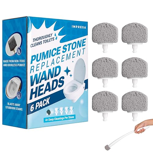 Impresa 6-Pack Pumice Stone Toilet Bowl Cleaner Refill Heads - Compatible with Clorox Toilet Wand Refills - Reusable Natural Stone Scrub Heads