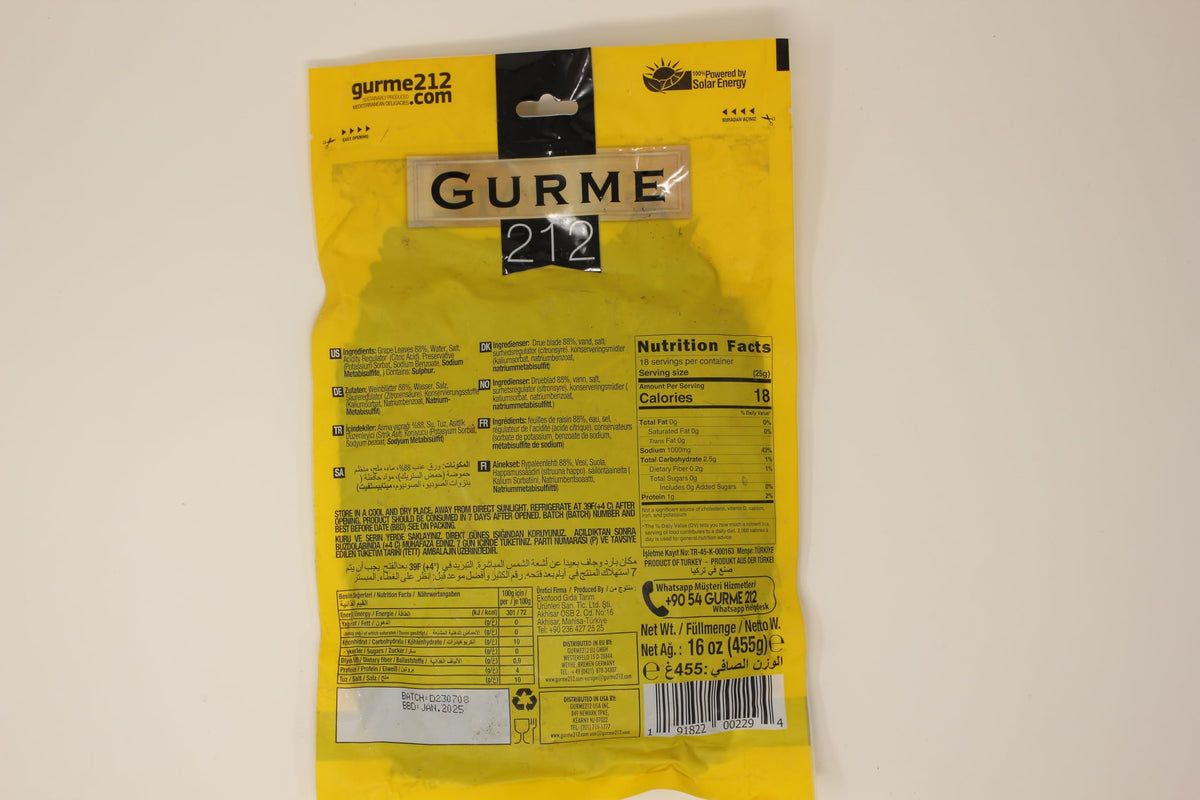 Gurme212 Premium Turkish Grape Leaves (Leaves for Dolma) 16 oz/455g (Early Harvest, 10-pack)