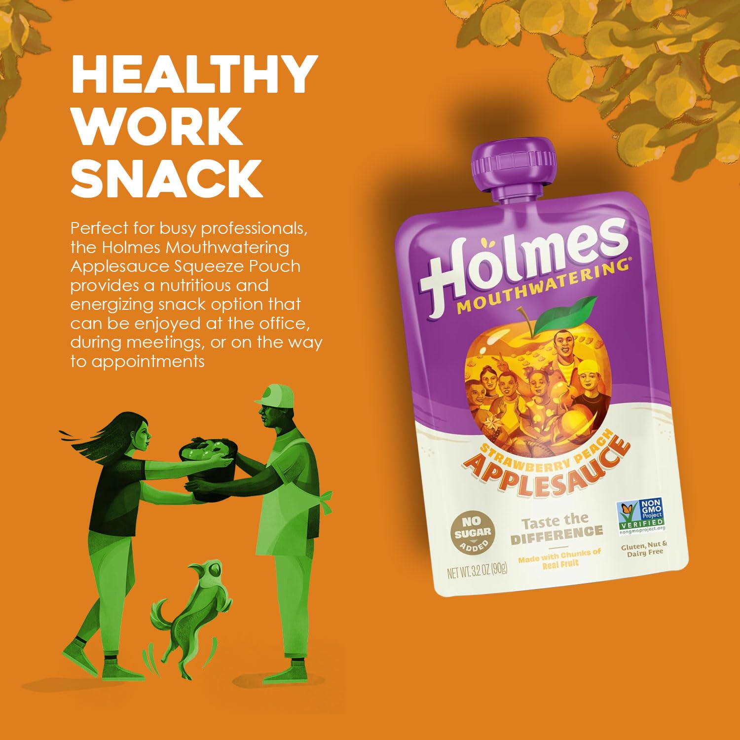 Holmes Mouthwatering Applesauce, Applesauce Squeeze Pouch, Organic Strawberry Applesauce Pouches with Real Chunks of Fruit, No Artificial Flavors