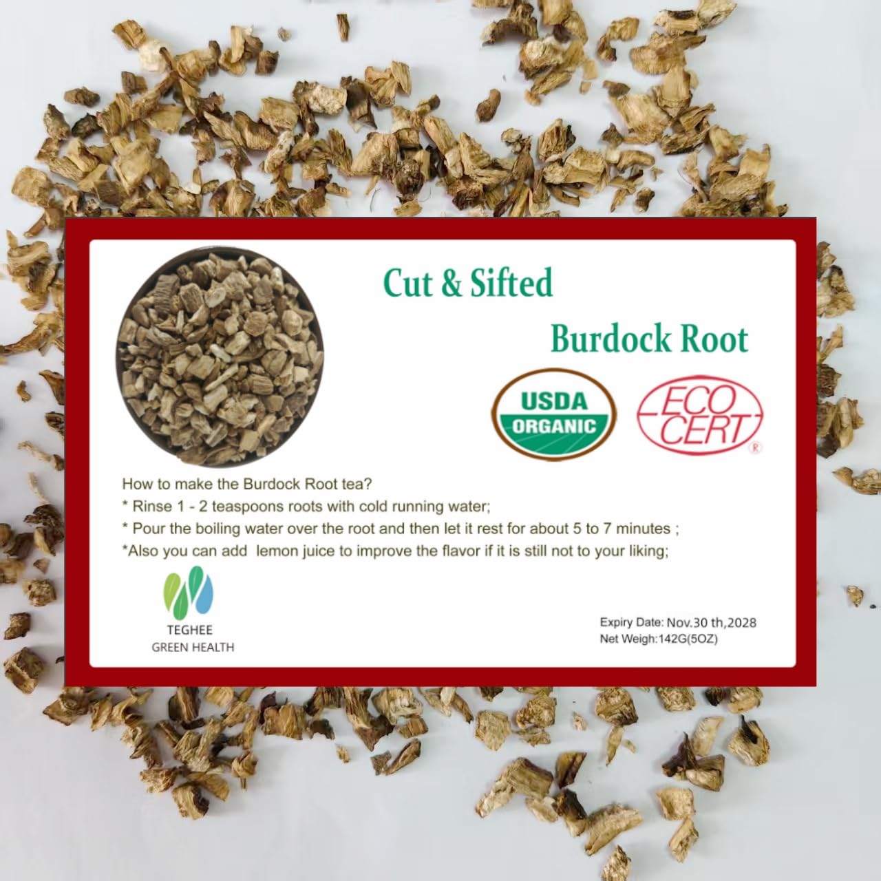 Cut & Sifted Organic Burdock Root Tea Caffeine Free 5 Ounces - Herbal Ingredient Dried Arctium lappa Tea 142G
