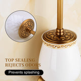 Wall Mounted Bathroom Toilet Brushed Holder Set, Antique Brass Pattern Carving,Brushed Bronze