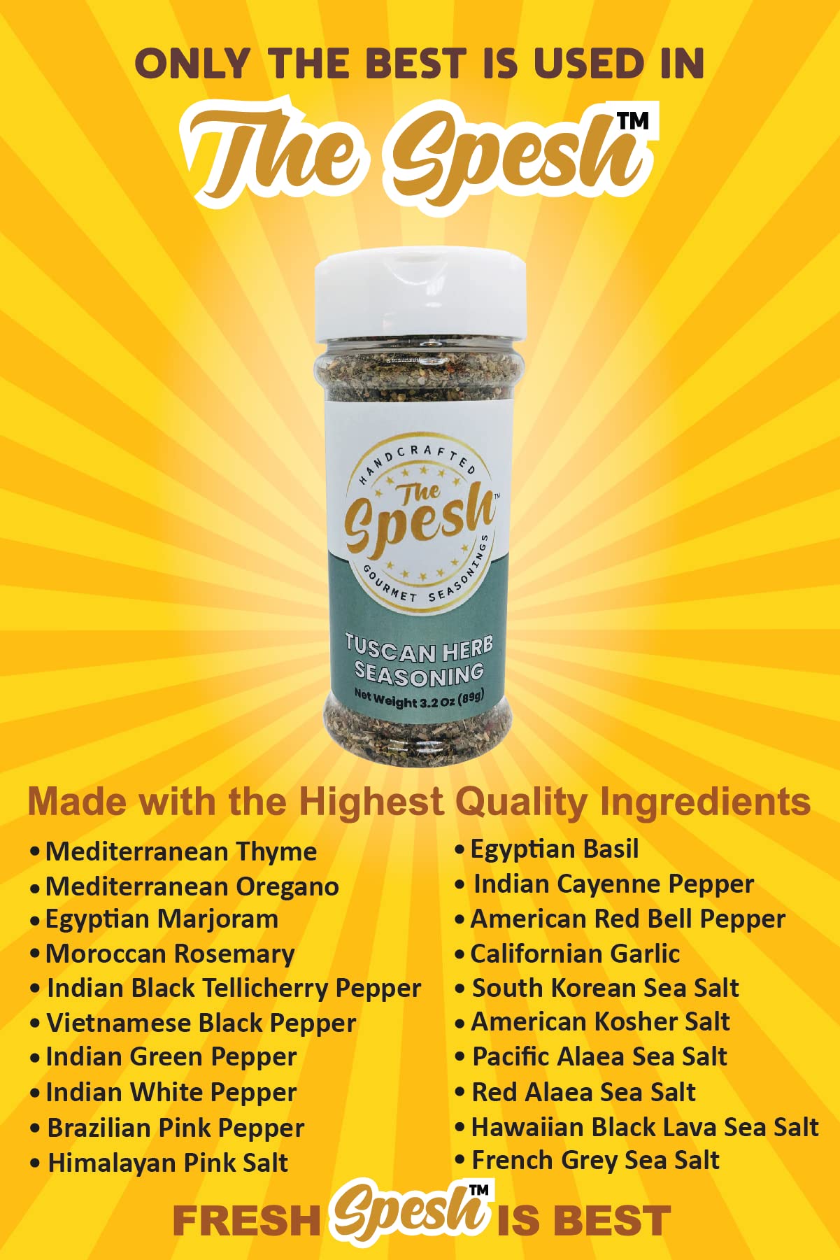 The Spesh - Tuscan Herb Seasoning 3.2 oz - Handcrafted Gourmet Italian Seasoning Blend - Fragrant, Robust, Zesty Blend Inspired by the Tuscany Region
