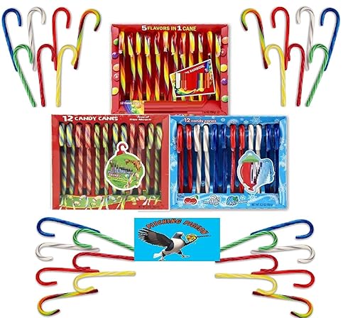 DumDums, AirHeads, and Skittlles Candy Canes 36 Count - Assorted Fruity Flavor Holiday Candy Canes, Individually Wrapped Christmas Stocking Stuffers