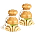 RADESCOO Bamboo Dish Brush, Scrub Brush for Dishes Pots Pans Kitchen Sink Cast Iron Skillet Cleaning, Pack of 2