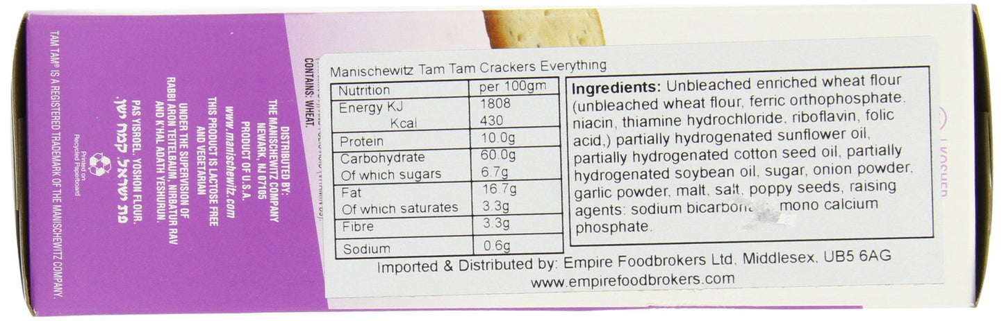 Manischewitz Tam Tams Everything Snack Crackers, 9.6-Ounce Boxes (Pack of 4)