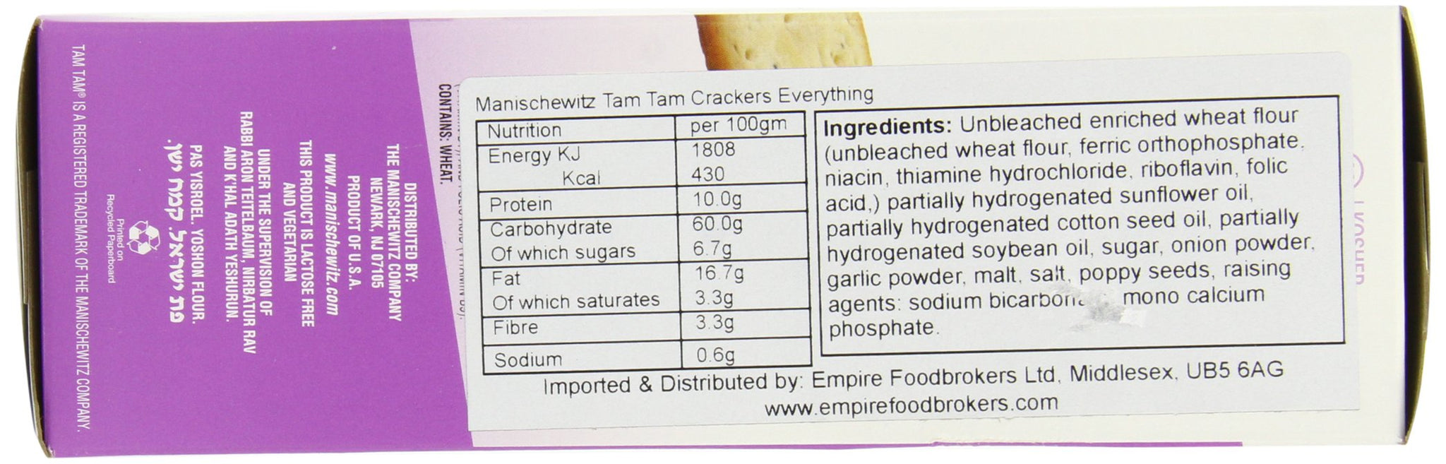 Manischewitz Tam Tams Everything Snack Crackers, 9.6-Ounce Boxes (Pack of 4)