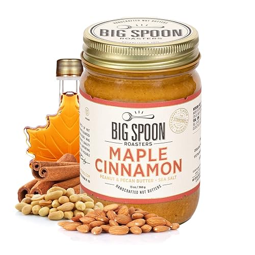 Big Spoon Roasters Maple Cinnamon Peanut & Pecan Butter - Low Sugar Peanut Butter - Creamy Peanut Butter w/Maple Syrup, Organic Peanuts & Pecans