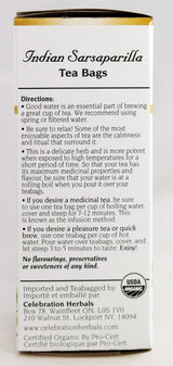 Celebration Herbals Organic Sarsaparilla Root Tea Bags 24 Count