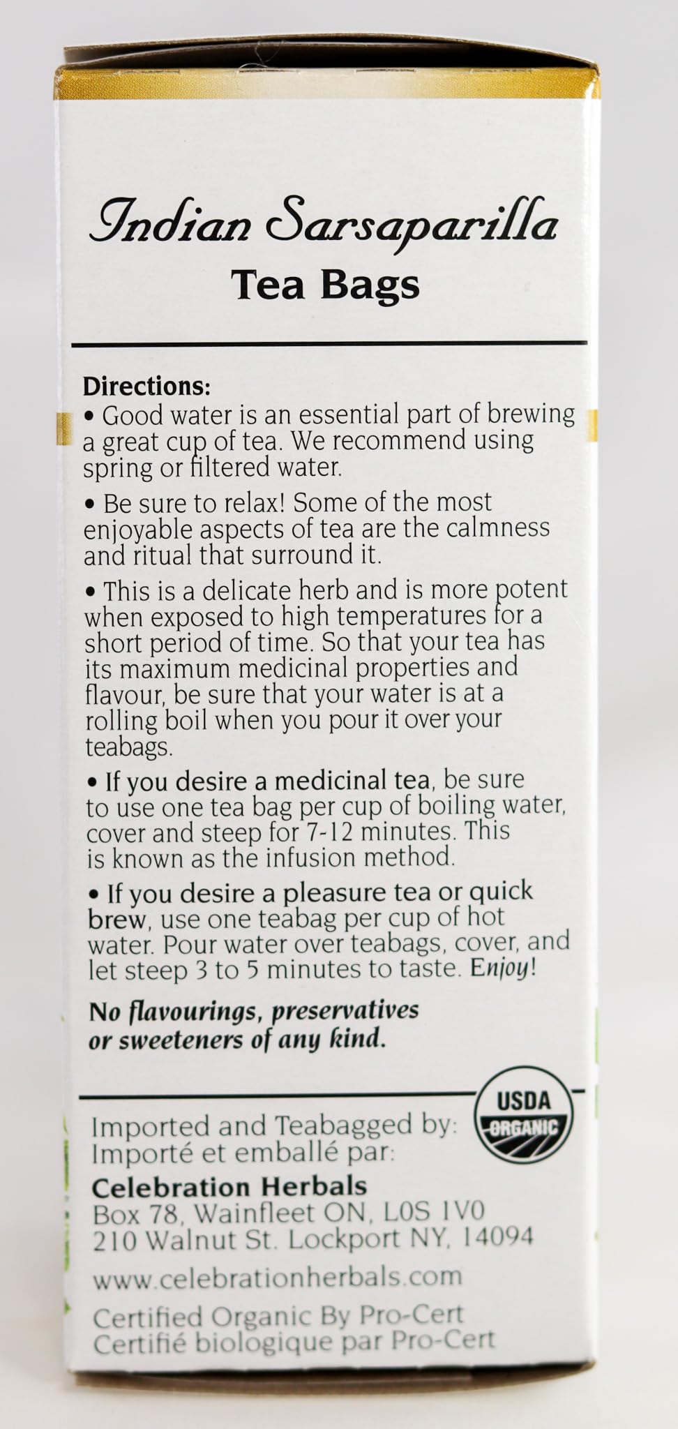 Celebration Herbals Organic Sarsaparilla Root Tea Bags 24 Count