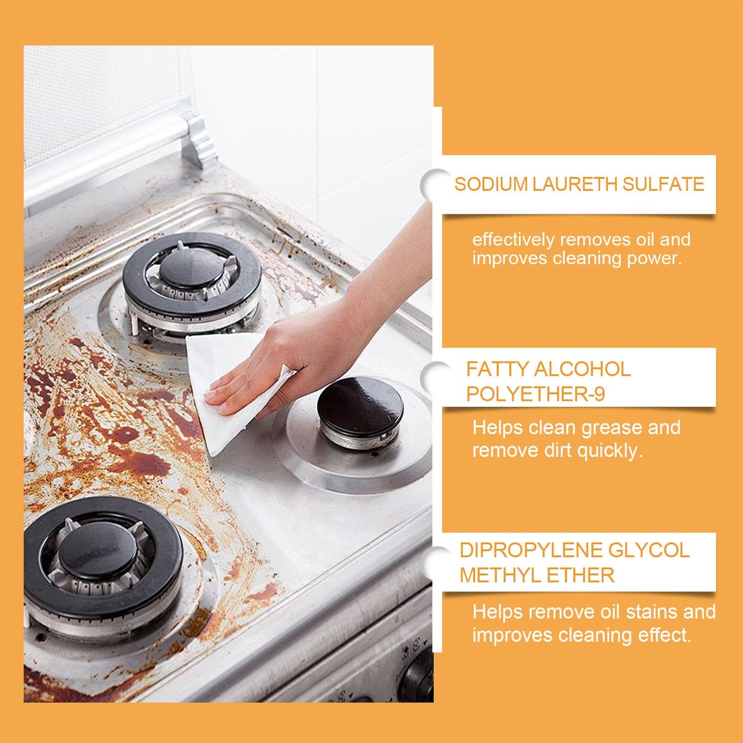 Kitchen Foam Cleaner Heavy Duty Grease Remover for Range Hood Stove Oven Powerful Unscented Deep Cleaning Spray Rich Foam Fast Acting Removes Stubborn